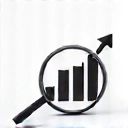 Icono de un gráfico de barras ascendente y una lupa, representando análisis y optimización.